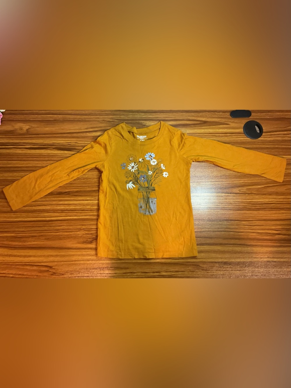 OshKosh B'gosh Mustard Long-Sleeve Tee with Floral Jar Print